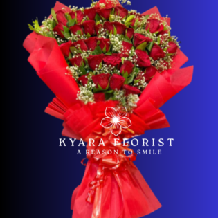 Classic red rose bouquet with baby's breath for delivery in Ahmedabad