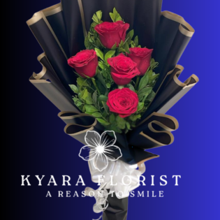 Elegant red rose bouquet with black premium wrapping by Kyara Florist