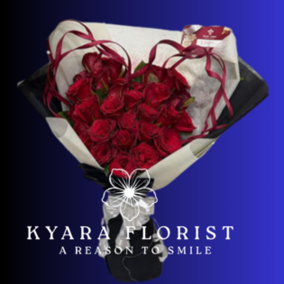 Luxury red rose bouquet with black and white wrapping by Kyara Florist