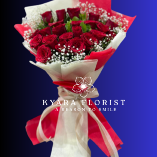 Red rose hand bouquet with gypsophila by Kyara Florist Ahmedabad