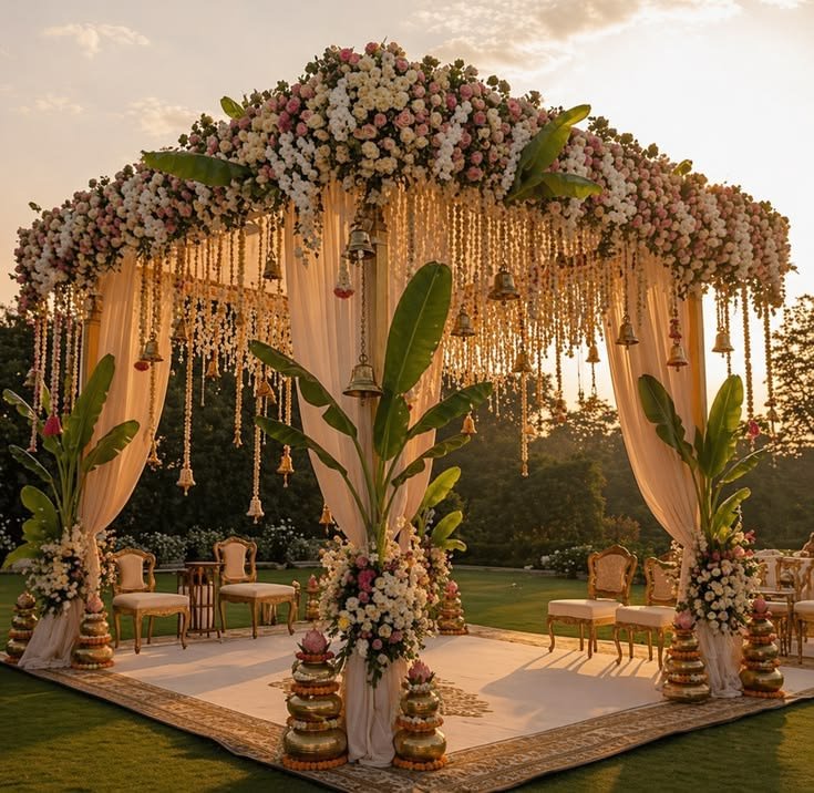 Luxury wedding floral stage and mandap decoration in Ahmedabad by Kyara Florist