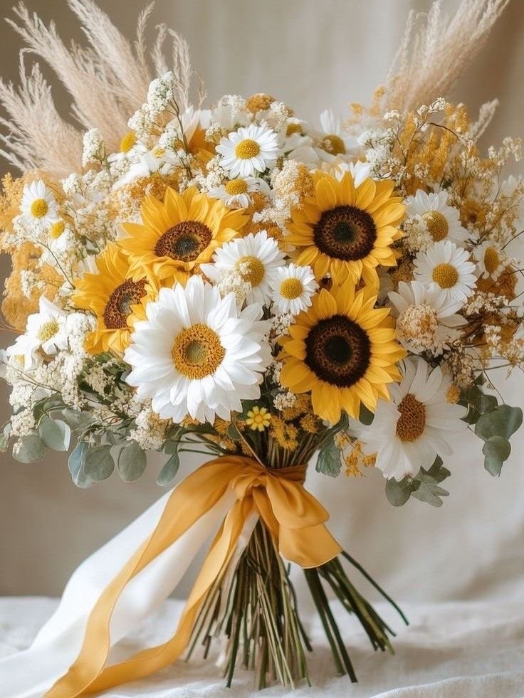 Bright yellow sunflower and fresh daisy flower bouquet in Ahmedabad