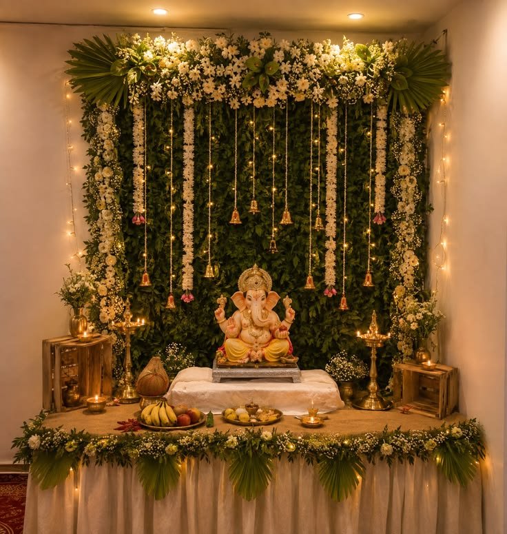 Sacred temple mandir decoration and traditional puja floral styling in Ahmedabad by Kyara Florist